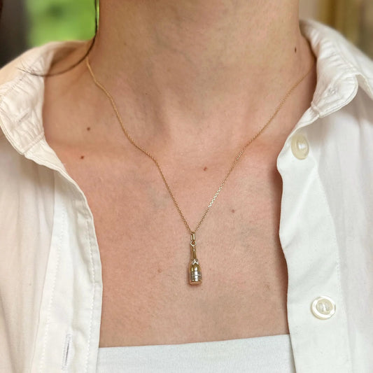 14KT Yellow Gold Two-Tone 3D Champagne Bottle Charm Pendant