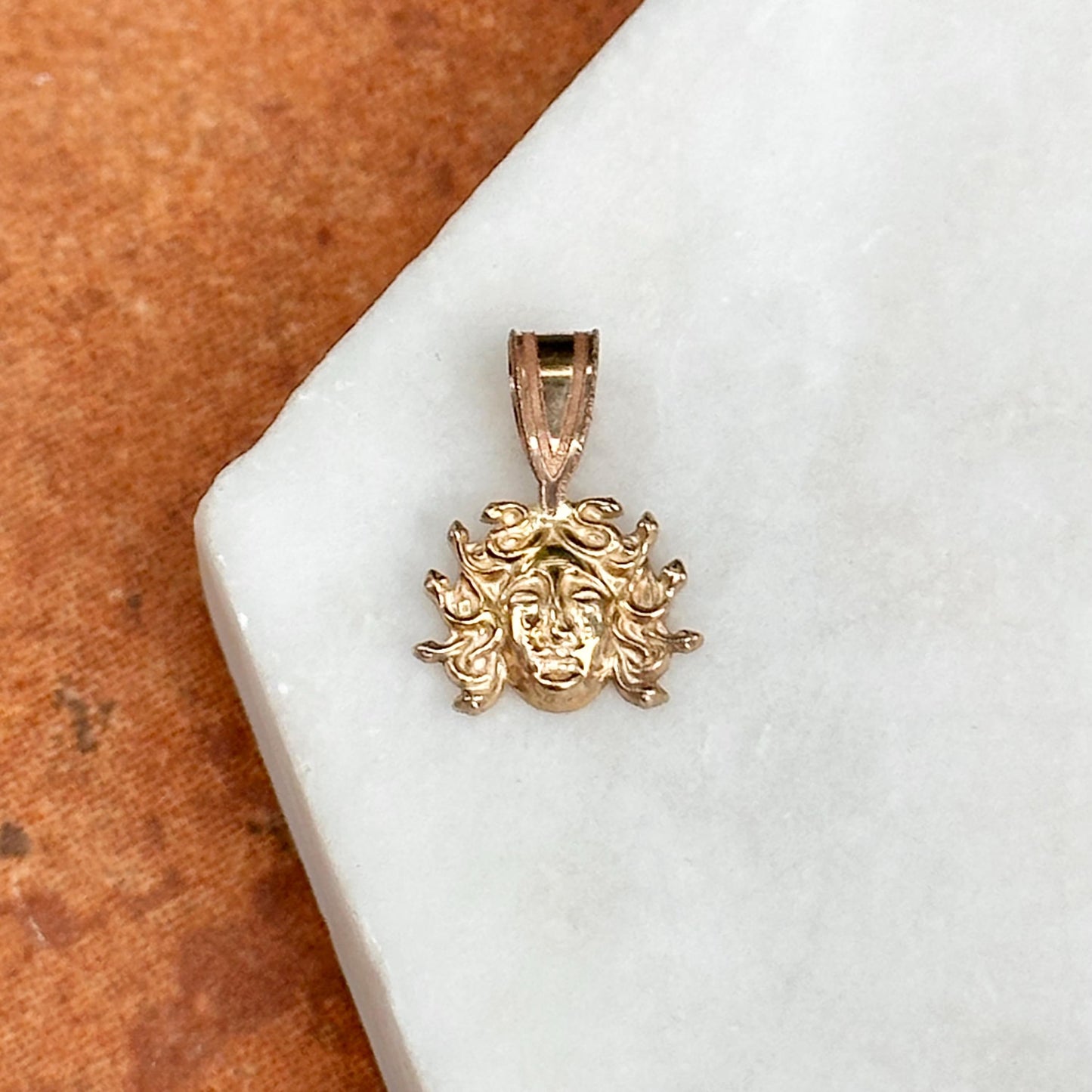 10KT Yellow Gold Detailed Medusa Head Tiny Pendant Charm
