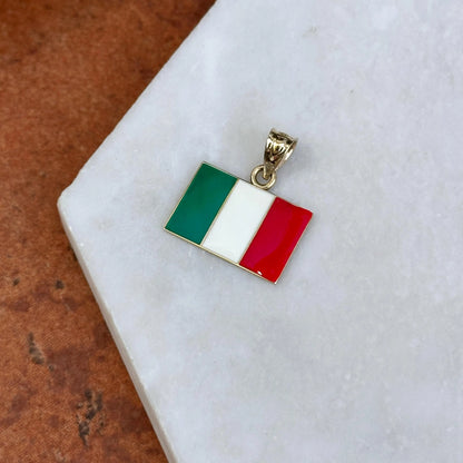 Estate 14KT Yellow Gold Italy Italia Flag Green, White, + Red Enamel Pendant Charm