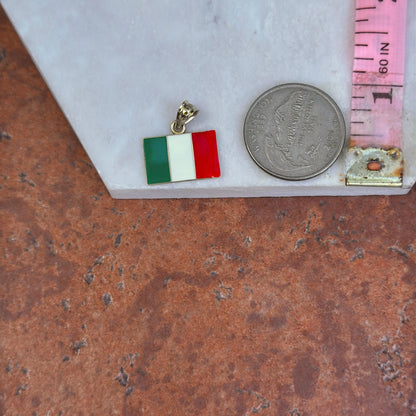 Estate 14KT Yellow Gold Italy Italia Flag Green, White, + Red Enamel Pendant Charm
