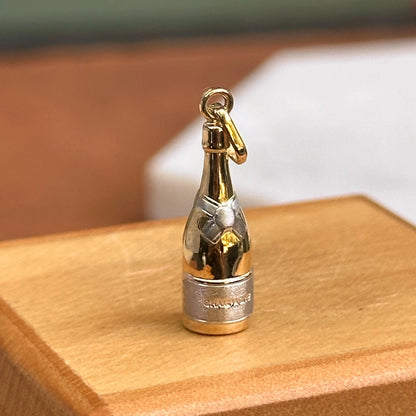 14KT Yellow Gold Two-Tone 3D Champagne Bottle Charm Pendant