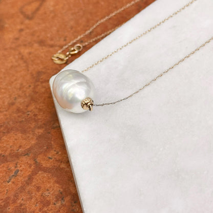 14KT Yellow Gold Fresh Water Baroque Pearl + Fine Singapore Chain 17''