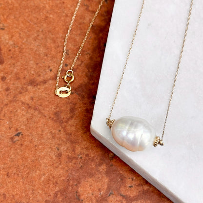 14KT Yellow Gold Fresh Water Baroque Pearl + Fine Singapore Chain 17''