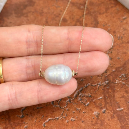 14KT Yellow Gold Fresh Water Baroque Pearl + Fine Singapore Chain 17''