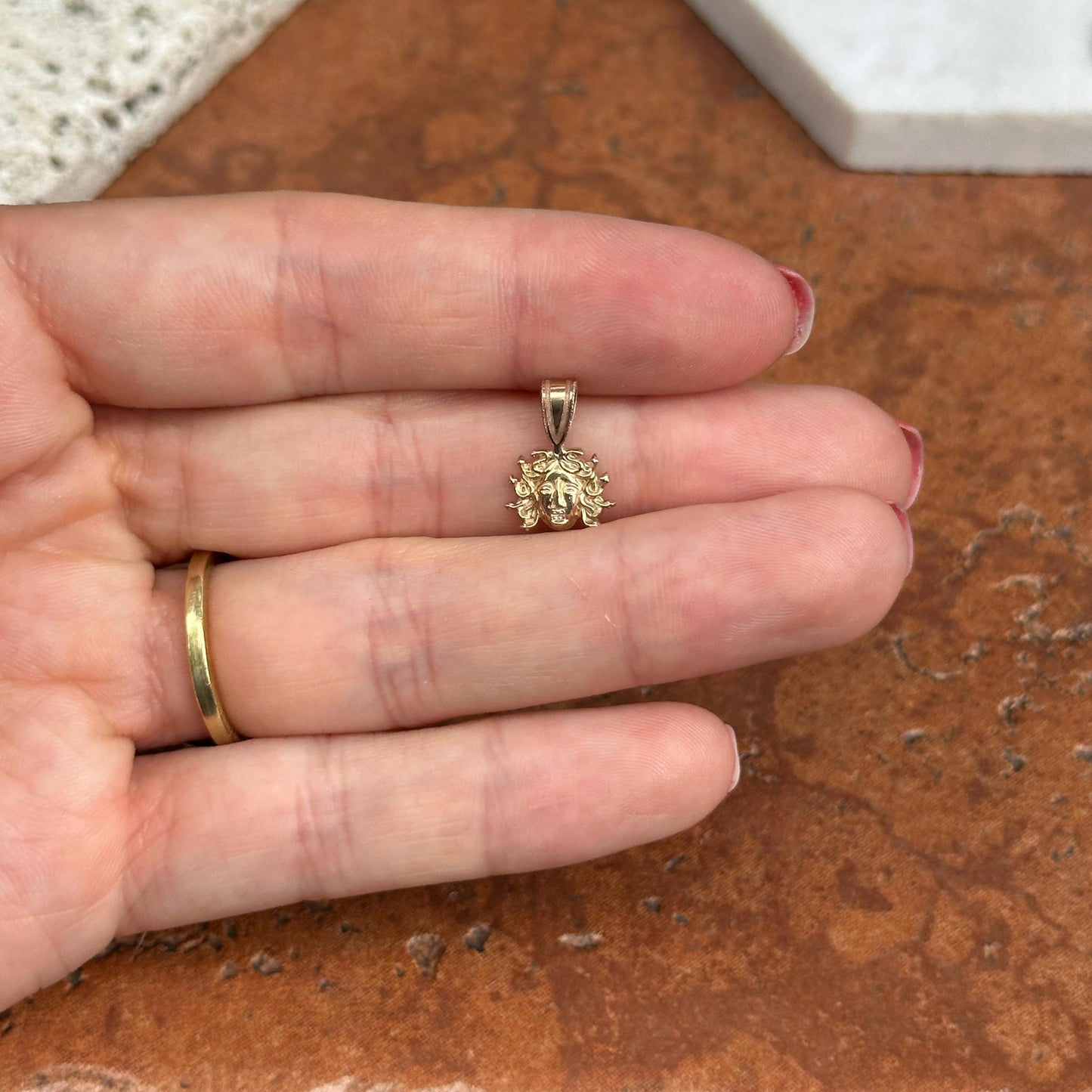 10KT Yellow Gold Detailed Medusa Head Tiny Pendant Charm