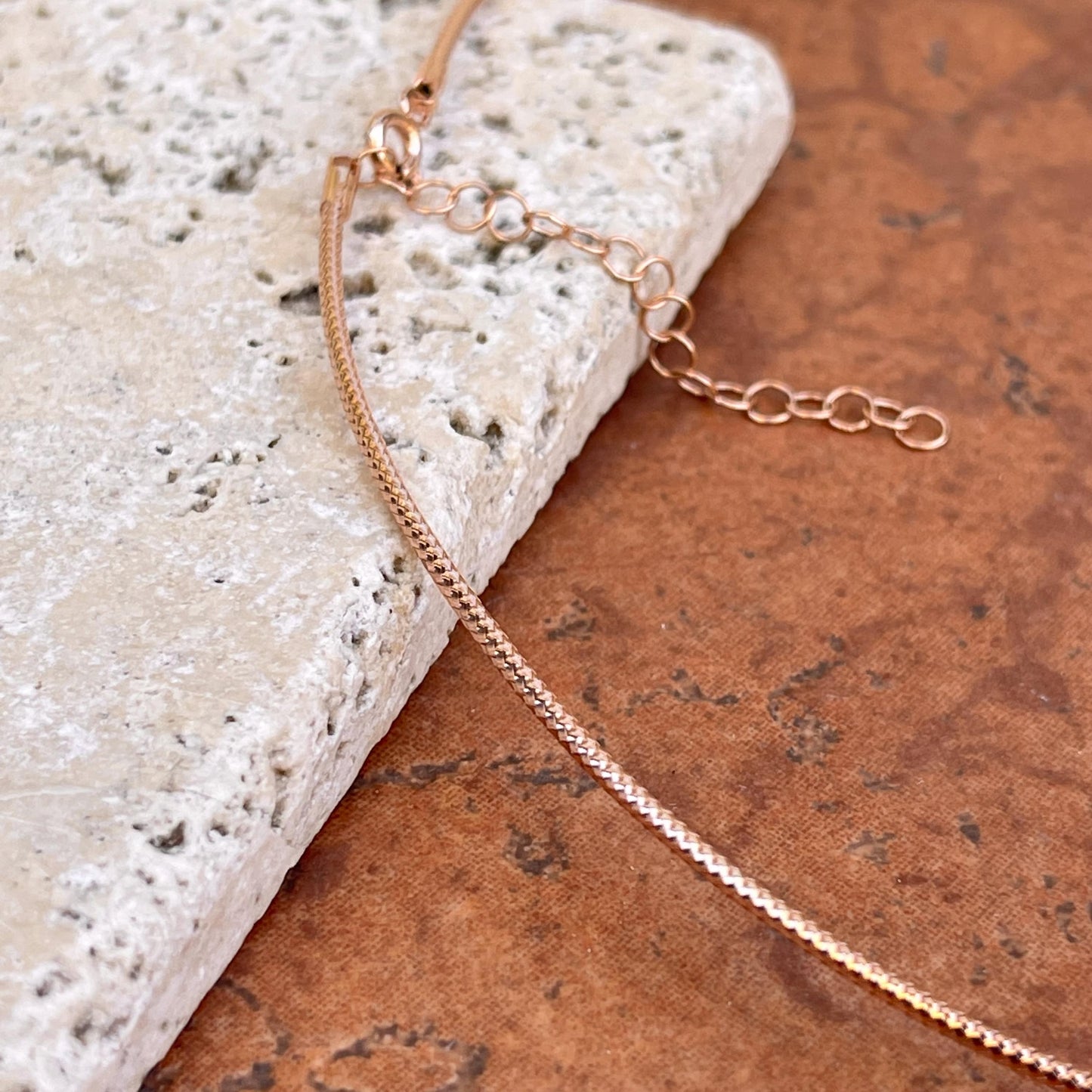 Estate 14KT Rose Gold Weave Chain 1.4mm Omega Neck Wire 17.5"- 19.5"