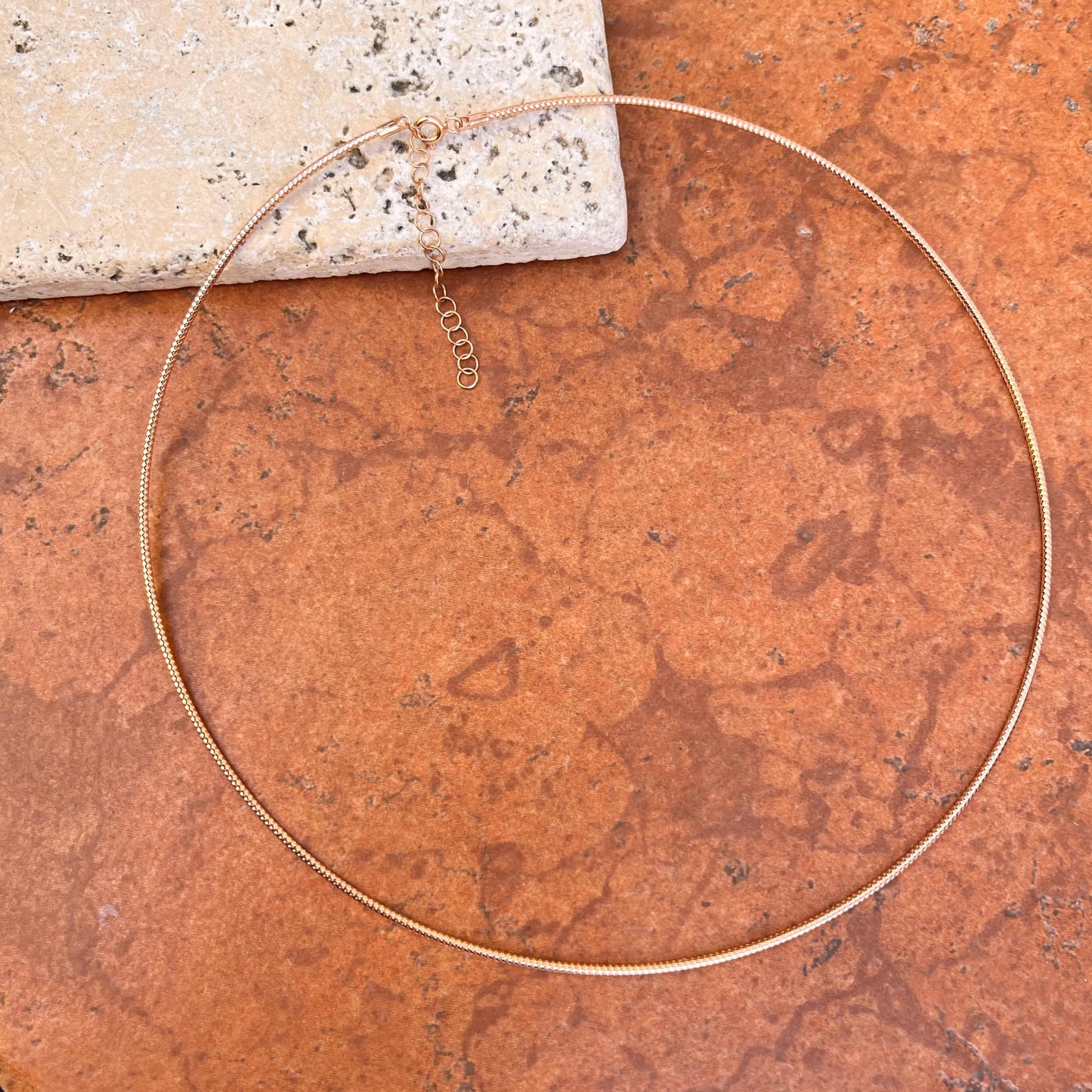 Estate 14KT Rose Gold Weave Chain 1.4mm Omega Neck Wire 17.5"- 19.5"