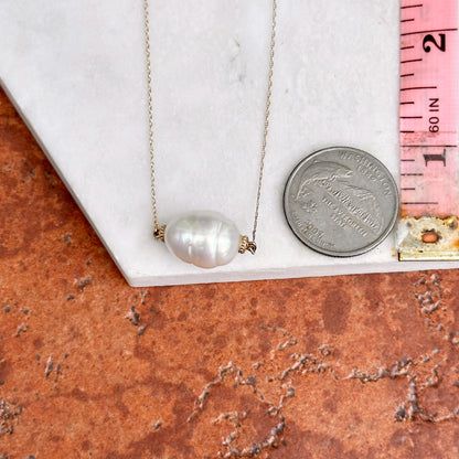 14KT Yellow Gold Fresh Water Baroque Pearl + Fine Singapore Chain 17''