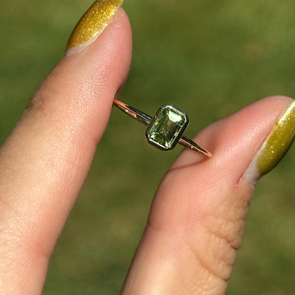 14KT Yellow Gold Emerald-Cut Green Peridot Solitaire Ring