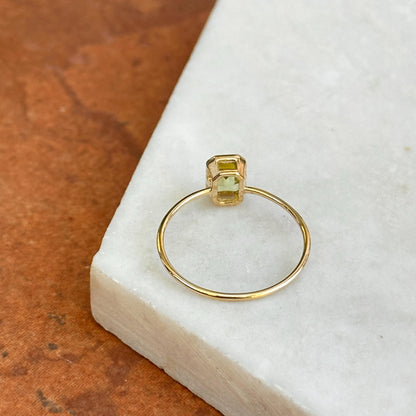 14KT Yellow Gold Emerald-Cut Green Peridot Solitaire Ring