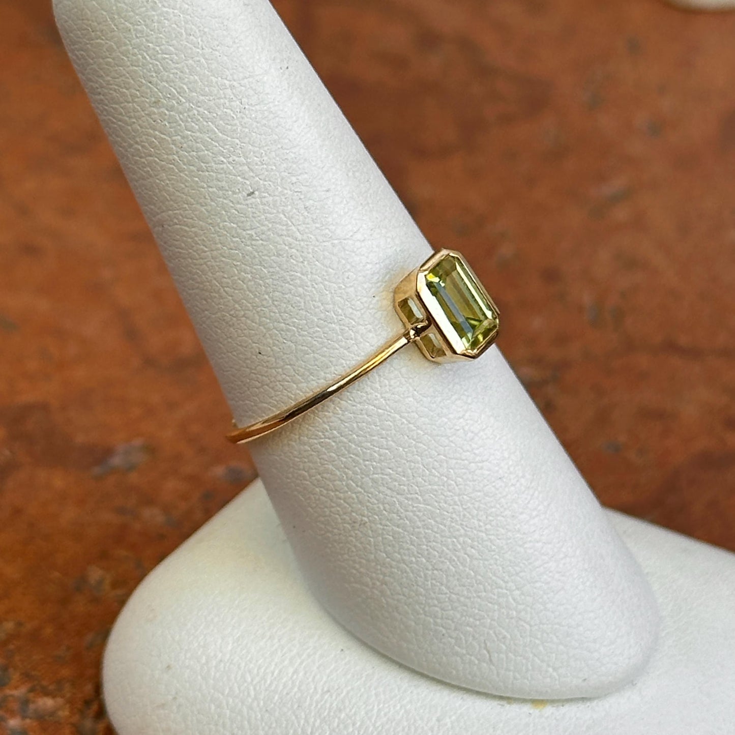 14KT Yellow Gold Emerald-Cut Green Peridot Solitaire Ring