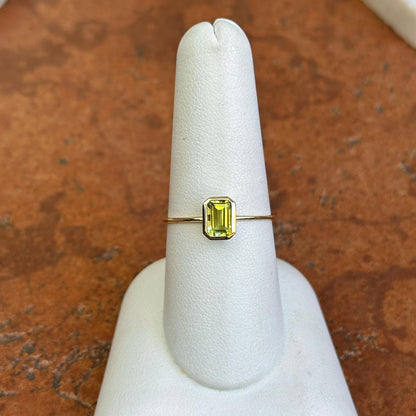 14KT Yellow Gold Emerald-Cut Green Peridot Solitaire Ring