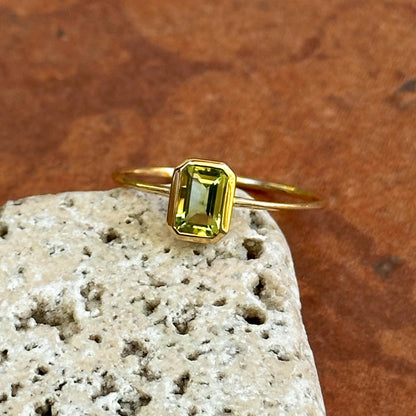 14KT Yellow Gold Emerald-Cut Green Peridot Solitaire Ring