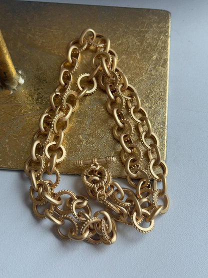 Yellow Gold-Plated Beaded Oval Link Matte Necklace + Toggle Clasp 29.5'' - LSJ