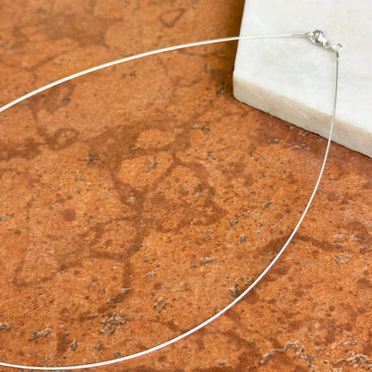 Sterling Silver Thin Wire Round Collar Necklace .60mm Lobster Clasp