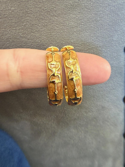 18K Yellow Gold-Plated Brass Stir-Up Brown Enamel Hoop Earrings