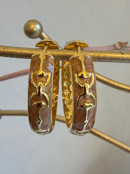 18K Yellow Gold-Plated Brass Stir-Up Brown Enamel Hoop Earrings