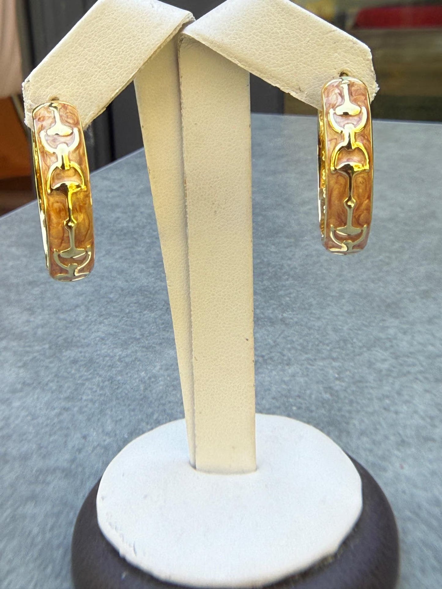 18K Yellow Gold-Plated Brass Stir-Up Brown Enamel Hoop Earrings