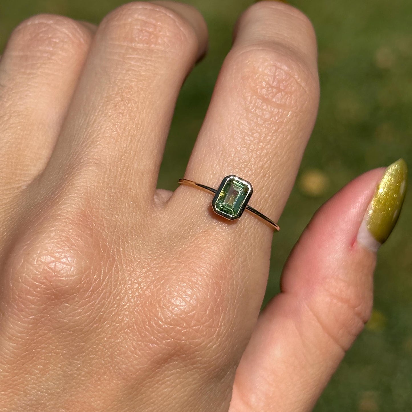 14KT Yellow Gold Emerald-Cut Green Peridot Solitaire Ring