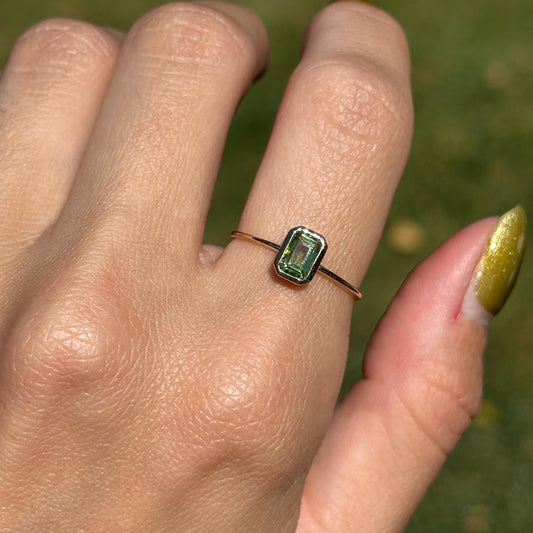 14KT Yellow Gold Emerald-Cut Green Peridot Solitaire Ring