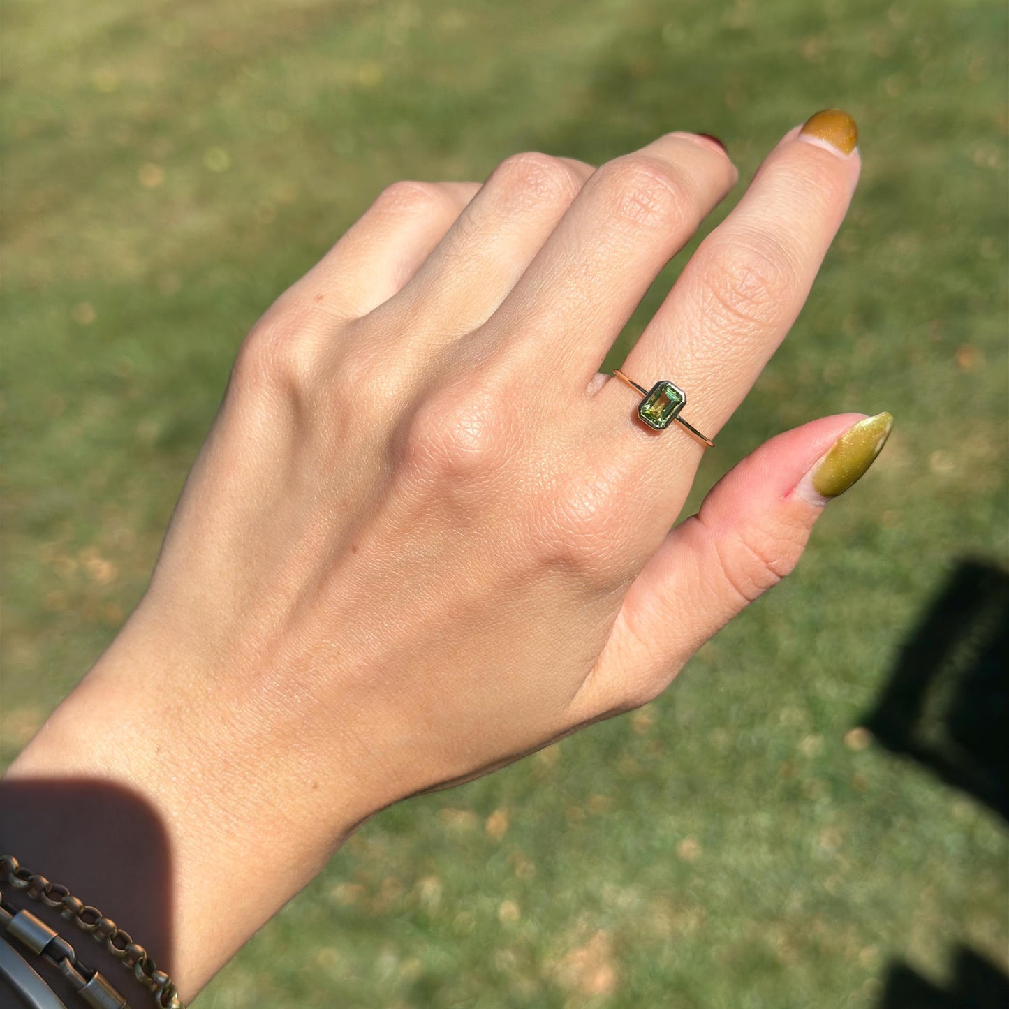 14KT Yellow Gold Emerald-Cut Green Peridot Solitaire Ring