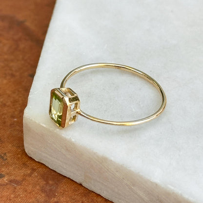 14KT Yellow Gold Emerald-Cut Green Peridot Solitaire Ring