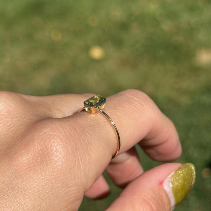 14KT Yellow Gold Emerald-Cut Green Peridot Solitaire Ring