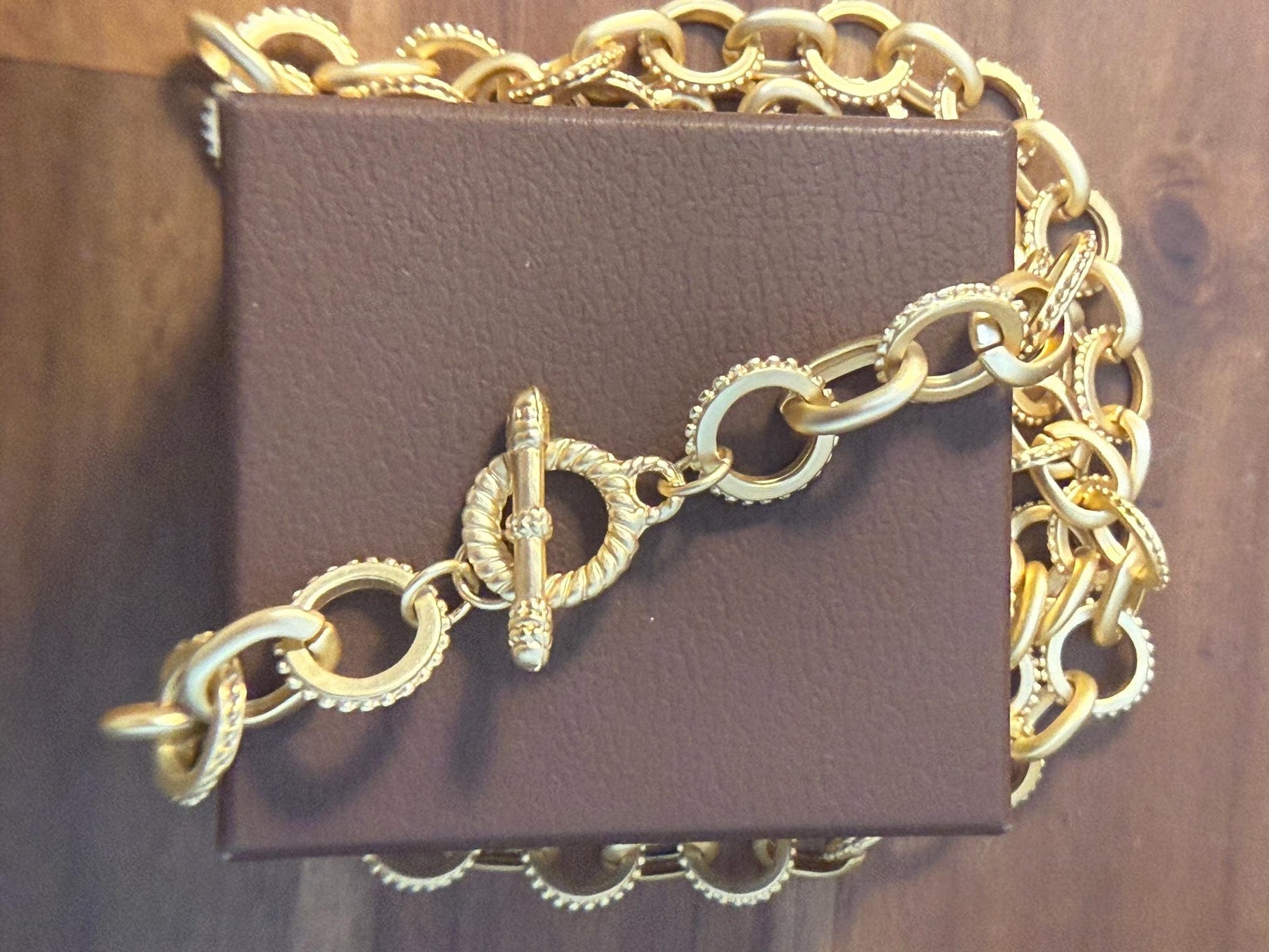 Yellow Gold-Plated Beaded Oval Link Matte Necklace + Toggle Clasp 29.5'' - LSJ