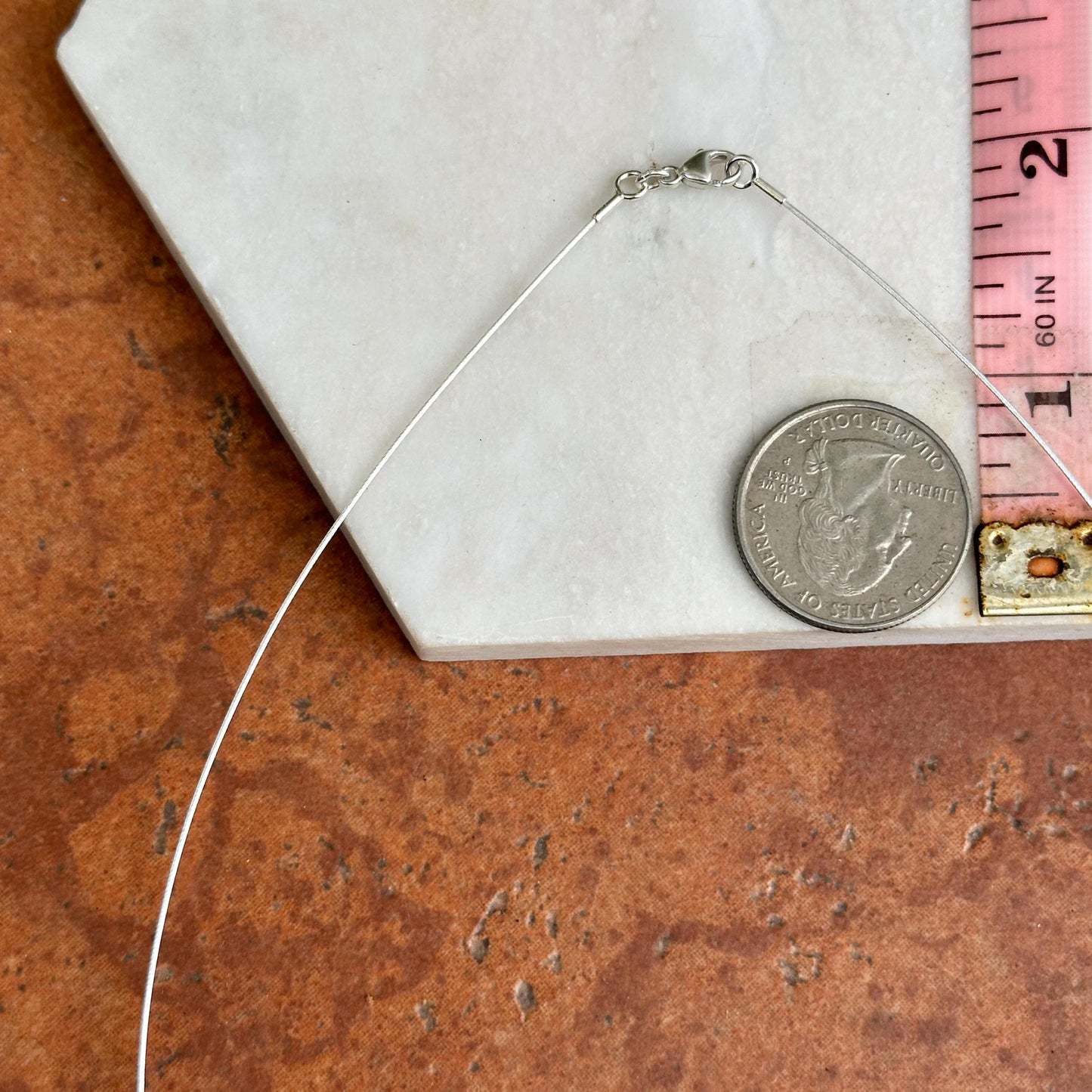 Sterling Silver Thin Wire Round Collar Necklace .60mm Lobster Clasp