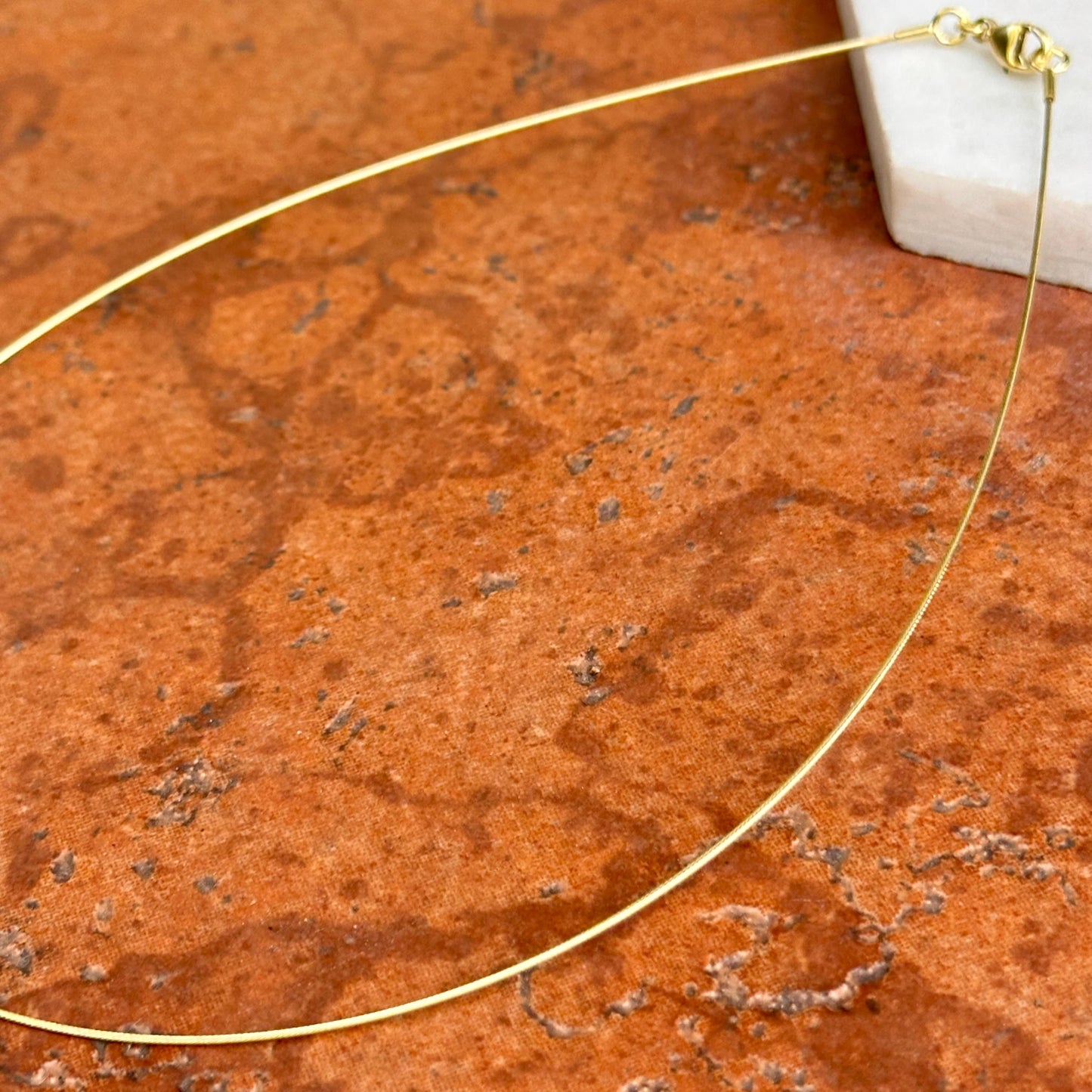 18KT Yellow Gold Plated Sterling Silver Thin Wire Collar Necklace .60mm Various Lengths