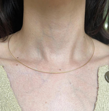 18KT Yellow Gold Plated Sterling Silver Thin Wire Collar Necklace .60mm Various Lengths