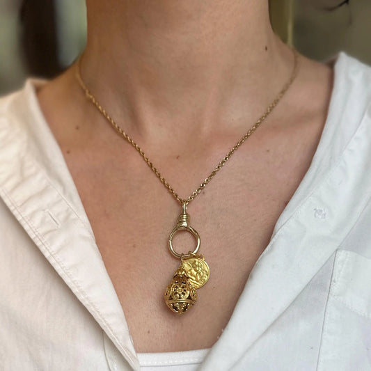 14KT Yellow Gold Round Link Push-In Charm Holder / Connector 16mm