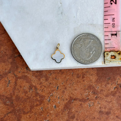 14KT Yellow Gold White Mother of Pearl Inlay Clover Pendant Charm 10mm