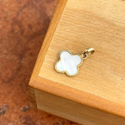 14KT Yellow Gold White Mother of Pearl Inlay Clover Pendant Charm 10mm