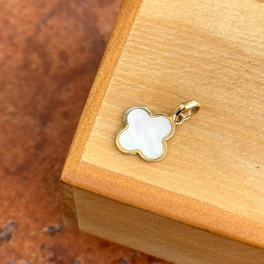 14KT Yellow Gold White Mother of Pearl Inlay Clover Pendant Charm 10mm