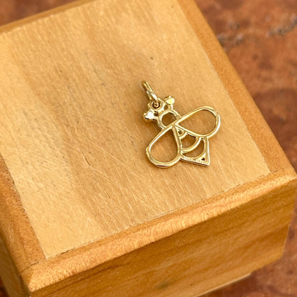 14KT Yellow Gold Flat Bee Outline Pendant Charm Small 14mm