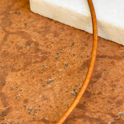 14KT Yellow Gold Tan Brown Leather Cord Necklace