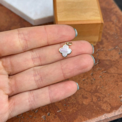 14KT Yellow Gold White Mother of Pearl Inlay Clover Pendant Charm 10mm