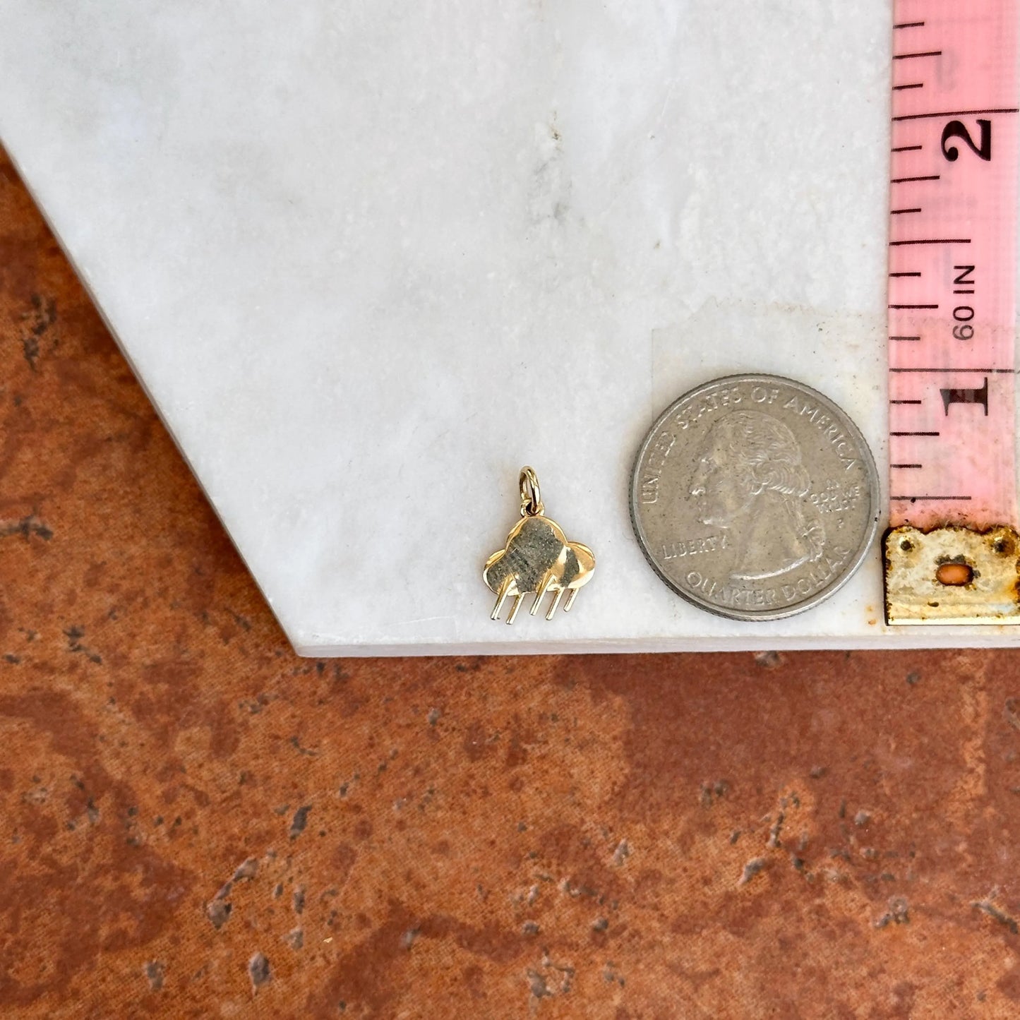 14KT Yellow Gold Lightening Cloud Charm Pendant Small