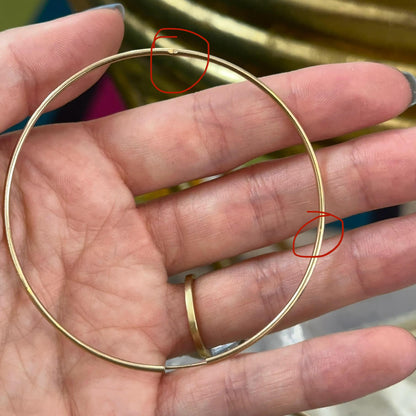 14KT Yellow Gold 1.25mm Thin Endless Round Hoop Earrings 70mm Large DEFECT