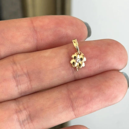 14KT Yellow Gold Diamond-Cut Detailed Clover Pendant