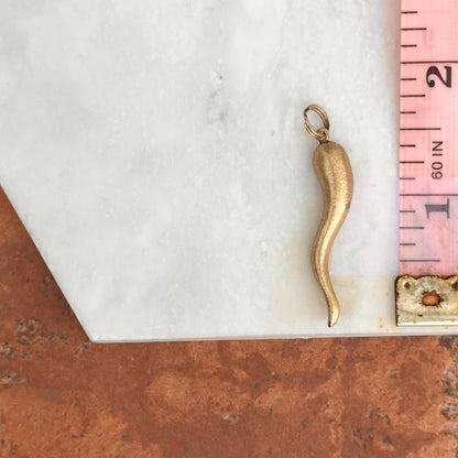Estate 14KT Yellow Gold Matte Bark "Cornicello" Horn Pendant Charm 40mm