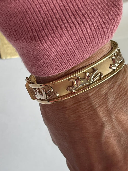 Estate 14KT Yellow + White Gold Panther Cat Bangle Bracelet