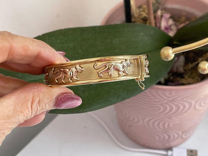 Estate 14KT Yellow + White Gold Panther Cat Bangle Bracelet