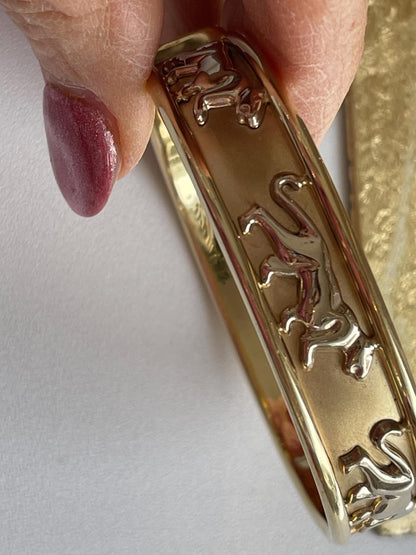 Estate 14KT Yellow + White Gold Panther Cat Bangle Bracelet