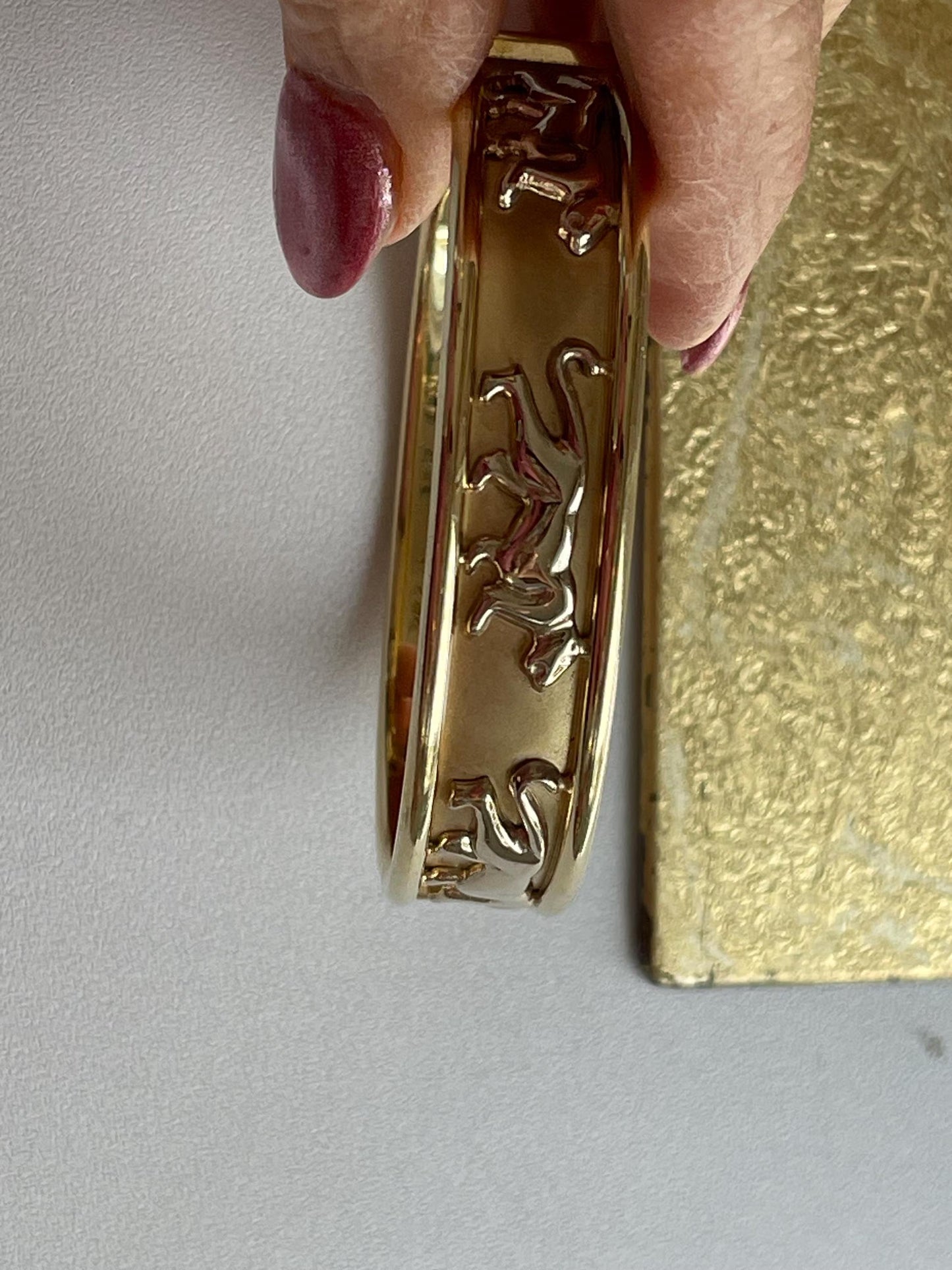 Estate 14KT Yellow + White Gold Panther Cat Bangle Bracelet