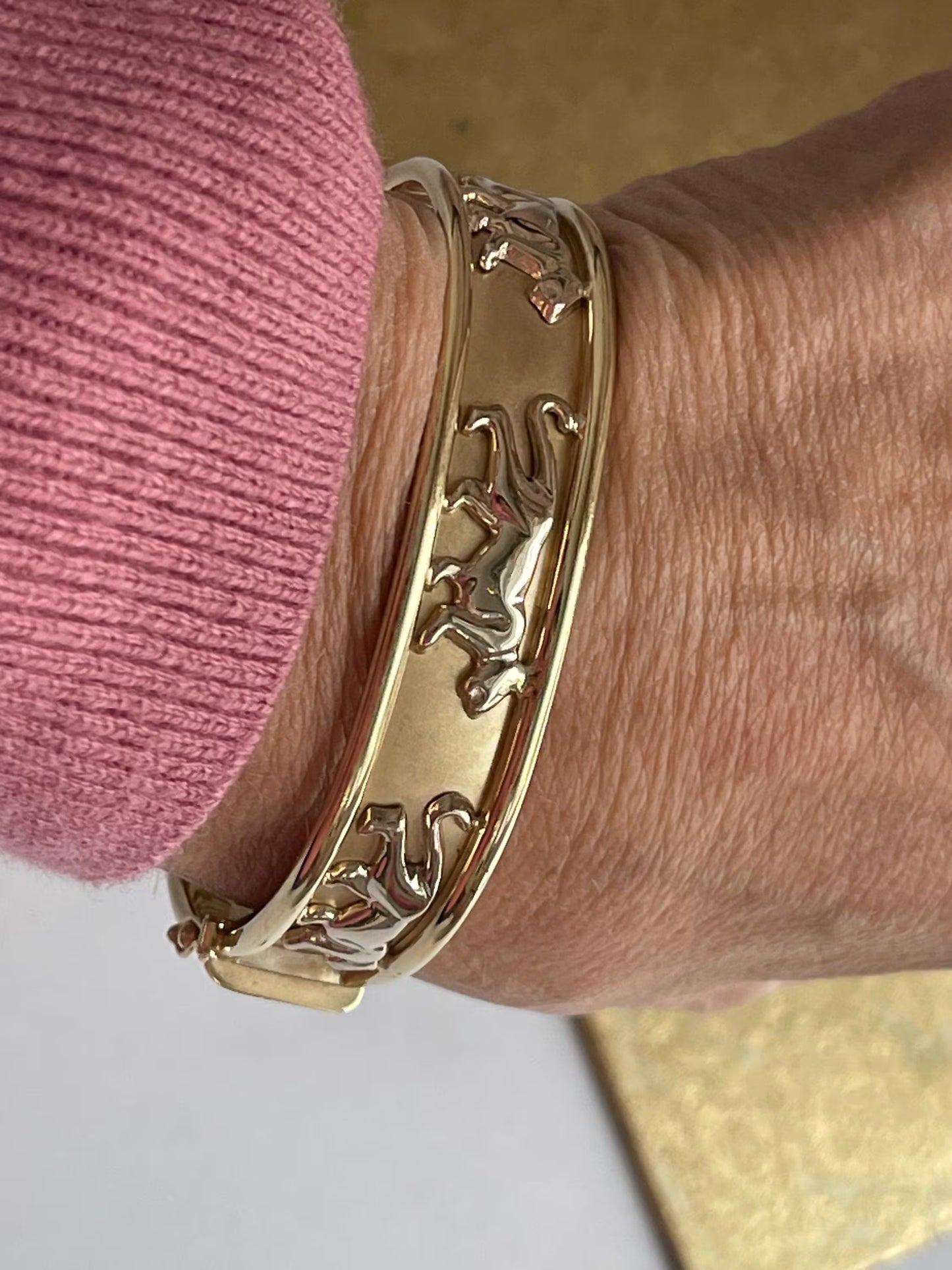 Estate 14KT Yellow + White Gold Panther Cat Bangle Bracelet