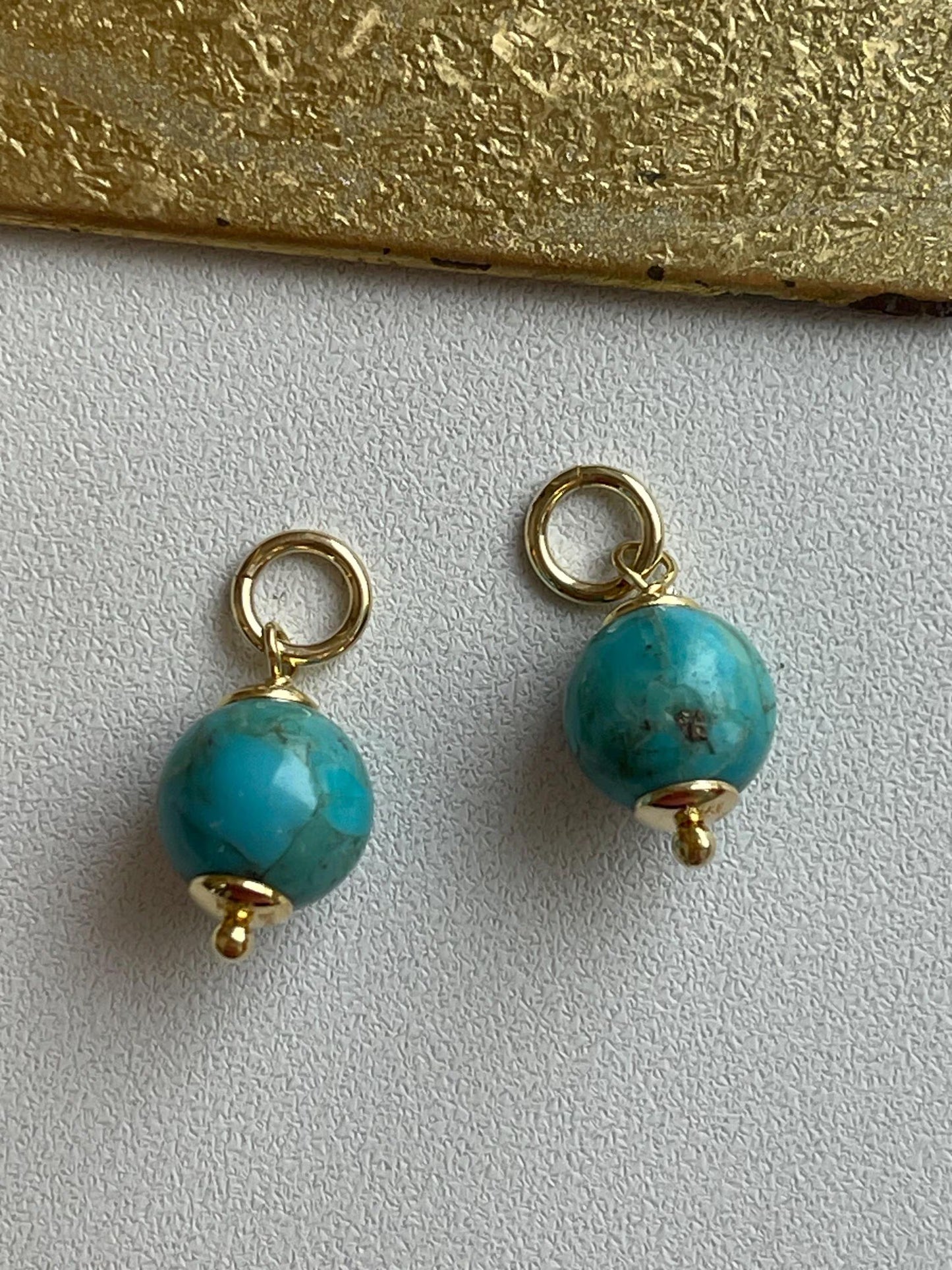 Estate Vintage 14KT Yellow Gold Plated Sterling Silver Turquoise Ball Earring Charms