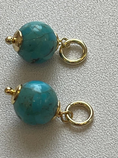 Estate Vintage 14KT Yellow Gold Plated Sterling Silver Turquoise Ball Earring Charms
