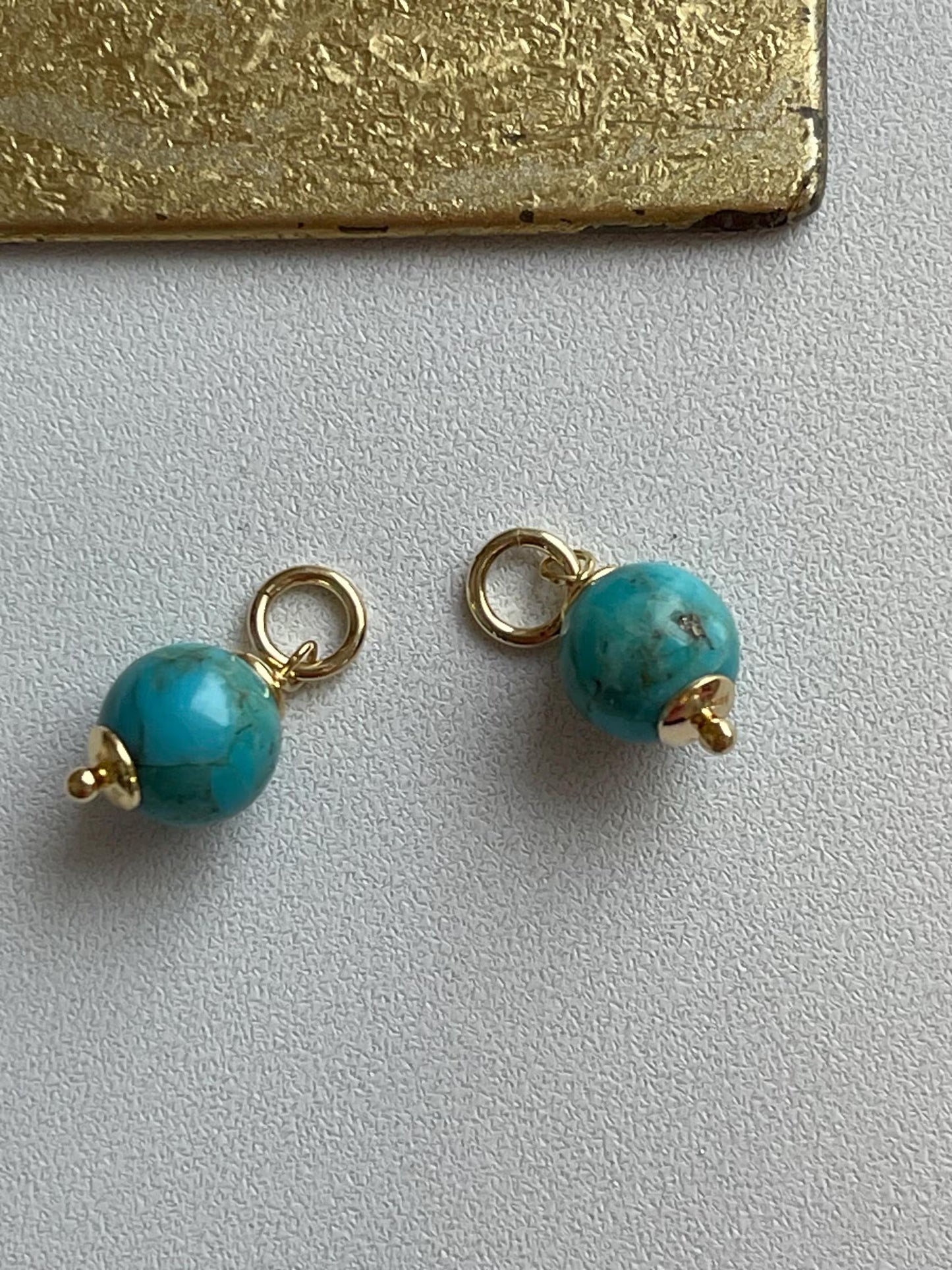 Estate Vintage 14KT Yellow Gold Plated Sterling Silver Turquoise Ball Earring Charms